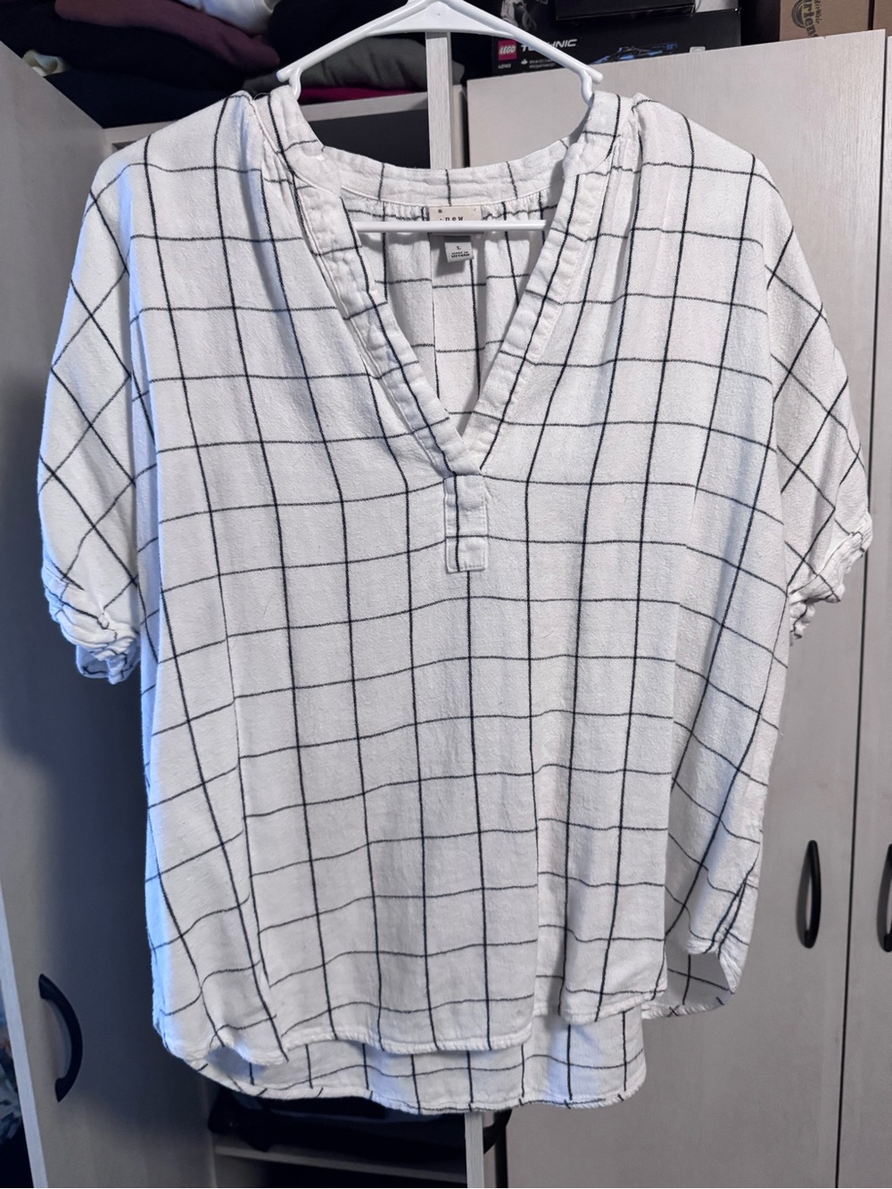 a new day White Windowpane V-Neck Short Sleeve Top
